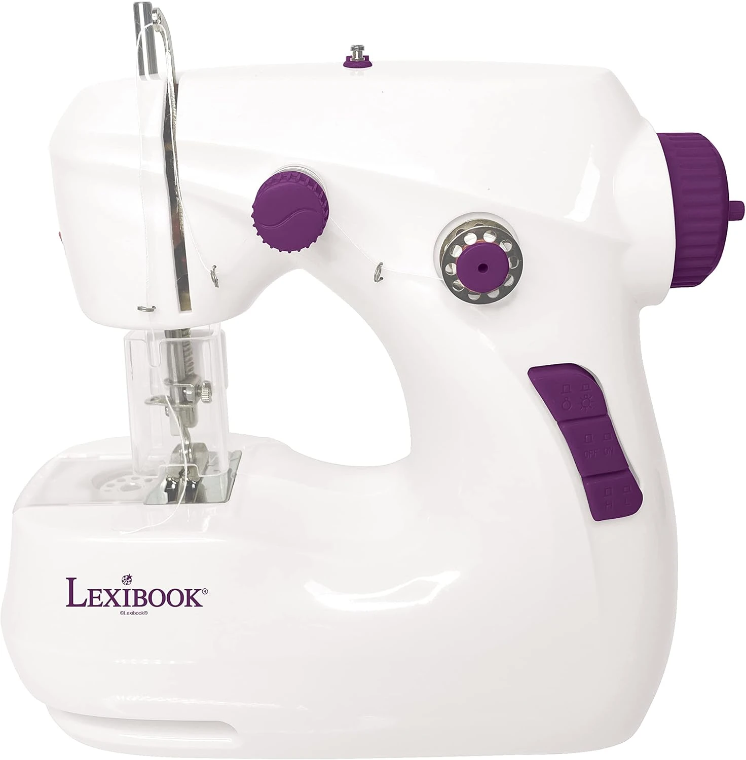 LEXIBOOK SW200 Workshop, Sewing Machine, 5 Fabric Coupons & Accessories Included, White/Purple, Black