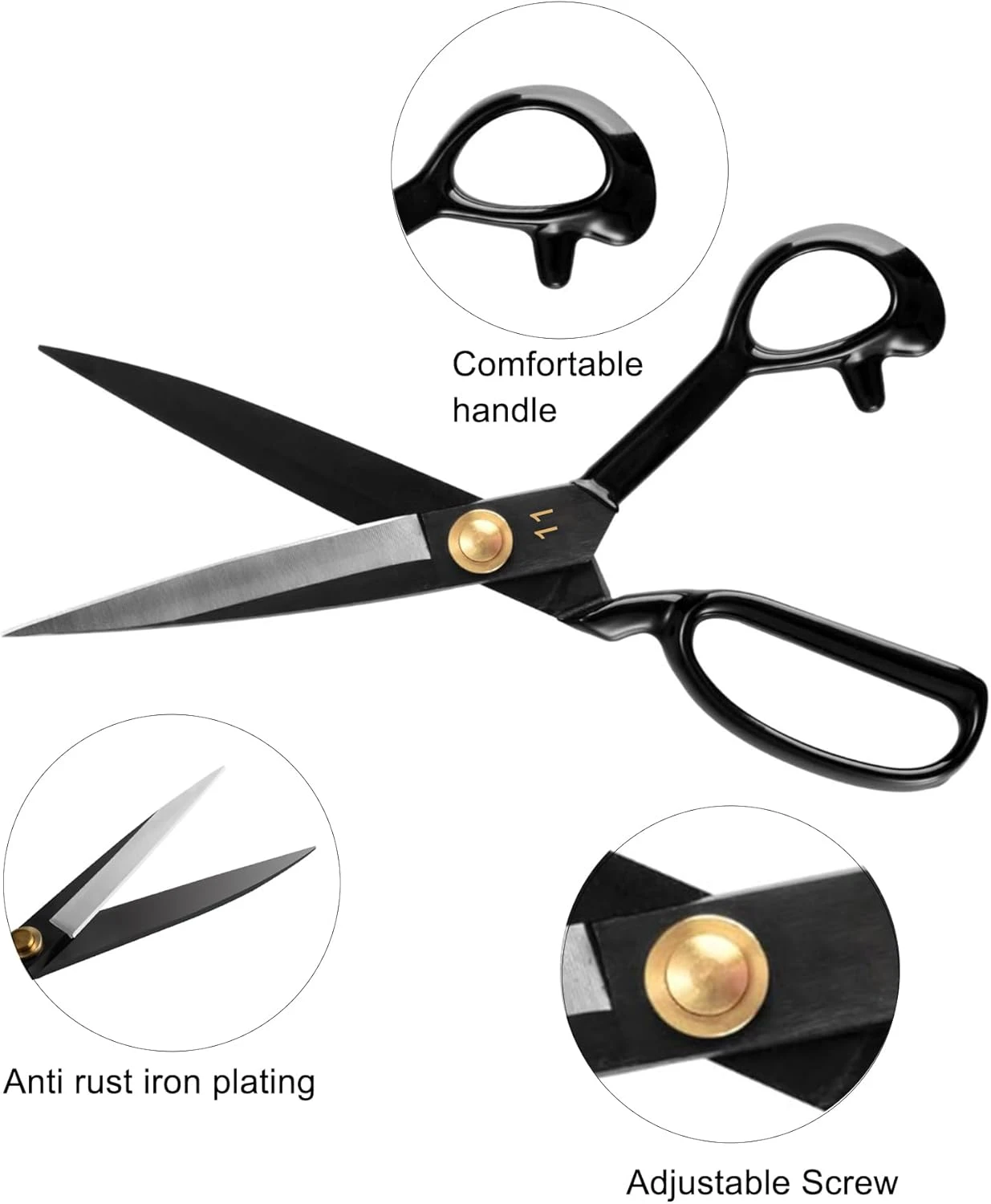 Professional Sewing Scissors Set - 11" Dressmaker Shears for Fabric, Thread Snips, Seam Ripper, Tape Measure (3M), Pin Cushion with Glass Head Pins - Tailoring Kit for Sewing & Crafting