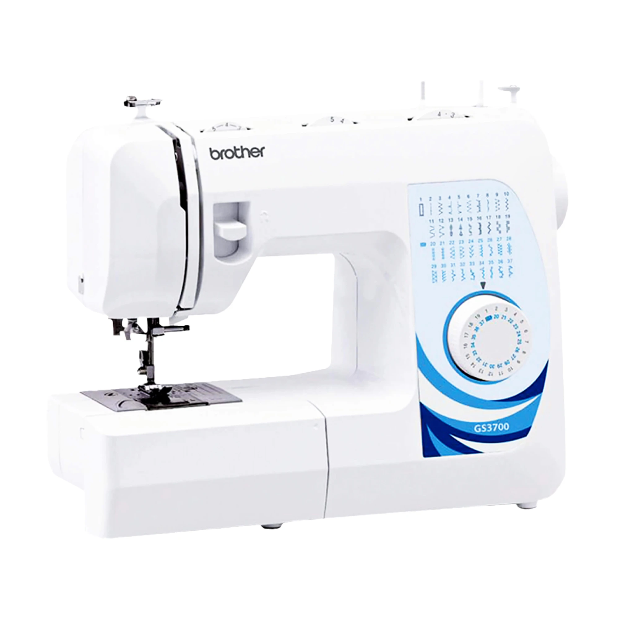 Traditional Metal Chassis Electric Sewing Machines Featuring 37 Built-In Stitch Selections For Convenient And Versatile Sewing | GS3700 White/Blue/Silver