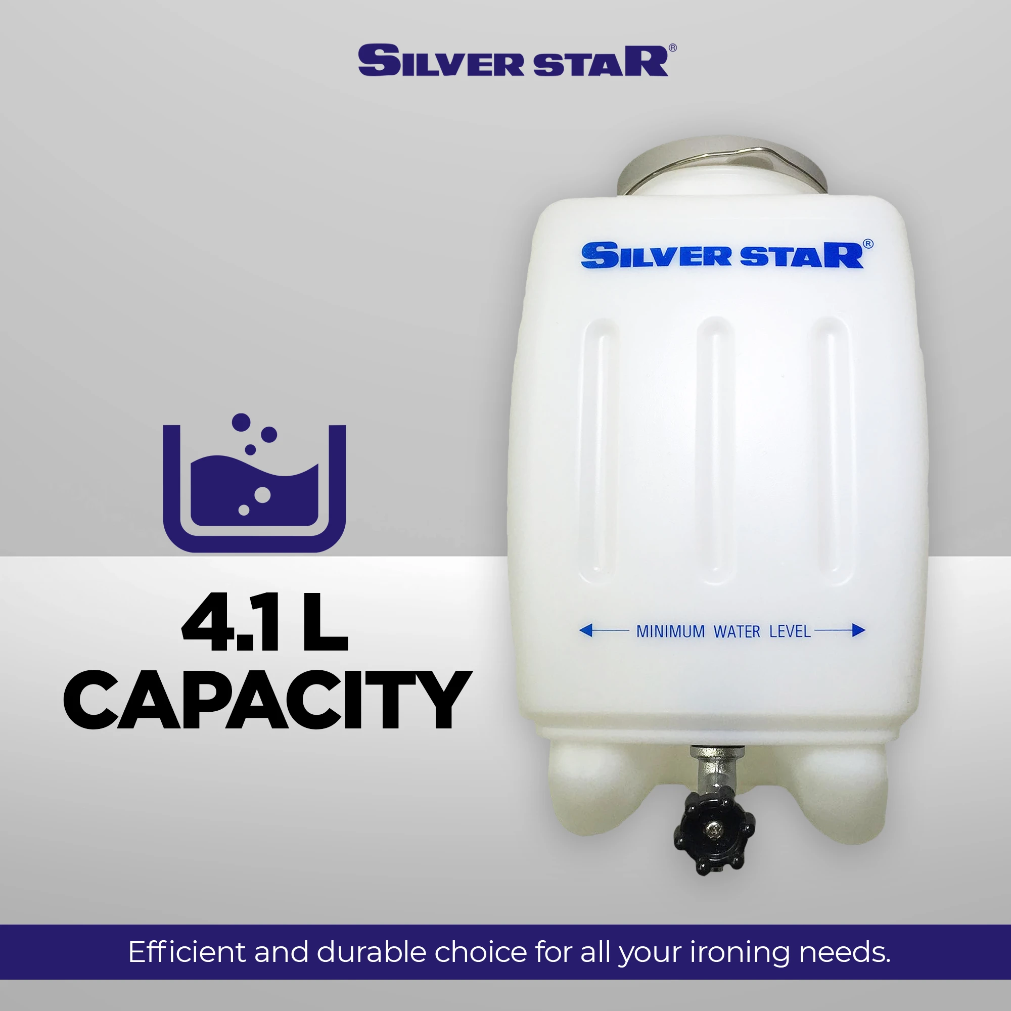 Silver Star ES-300 220 Volt Gravity-Fed Steam Iron - Hanging Bottle Gravity Feed Steam Iron with Non-Stick Laminate Sole Plate, Demineralizer Cartridge & Silicone Iron Rest | 4.0 Water Tank 1300 Watts