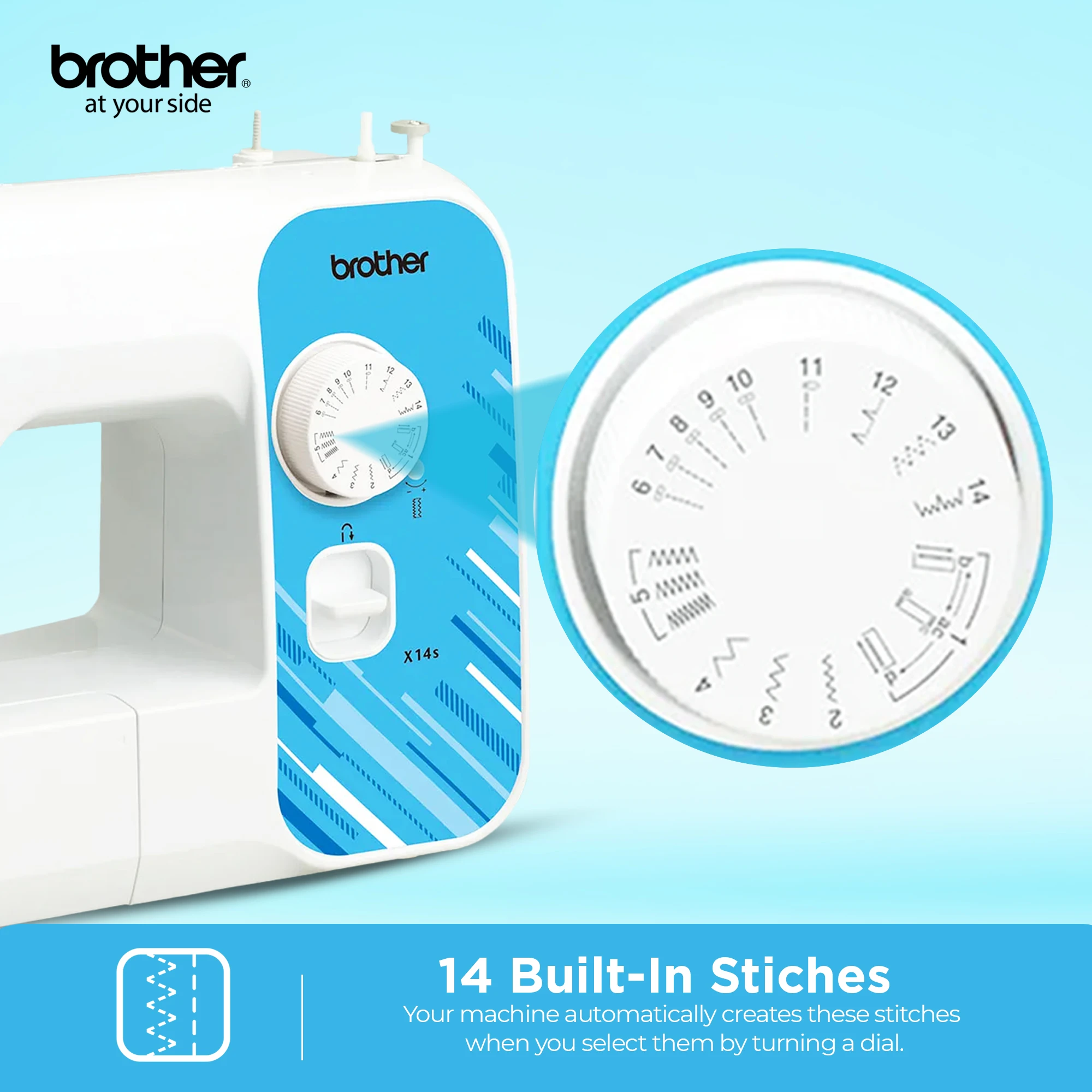 X14S Portable Free Arm Electrical Sewing Machine Featuring 14 built-in stitches and 4-step buttonhole