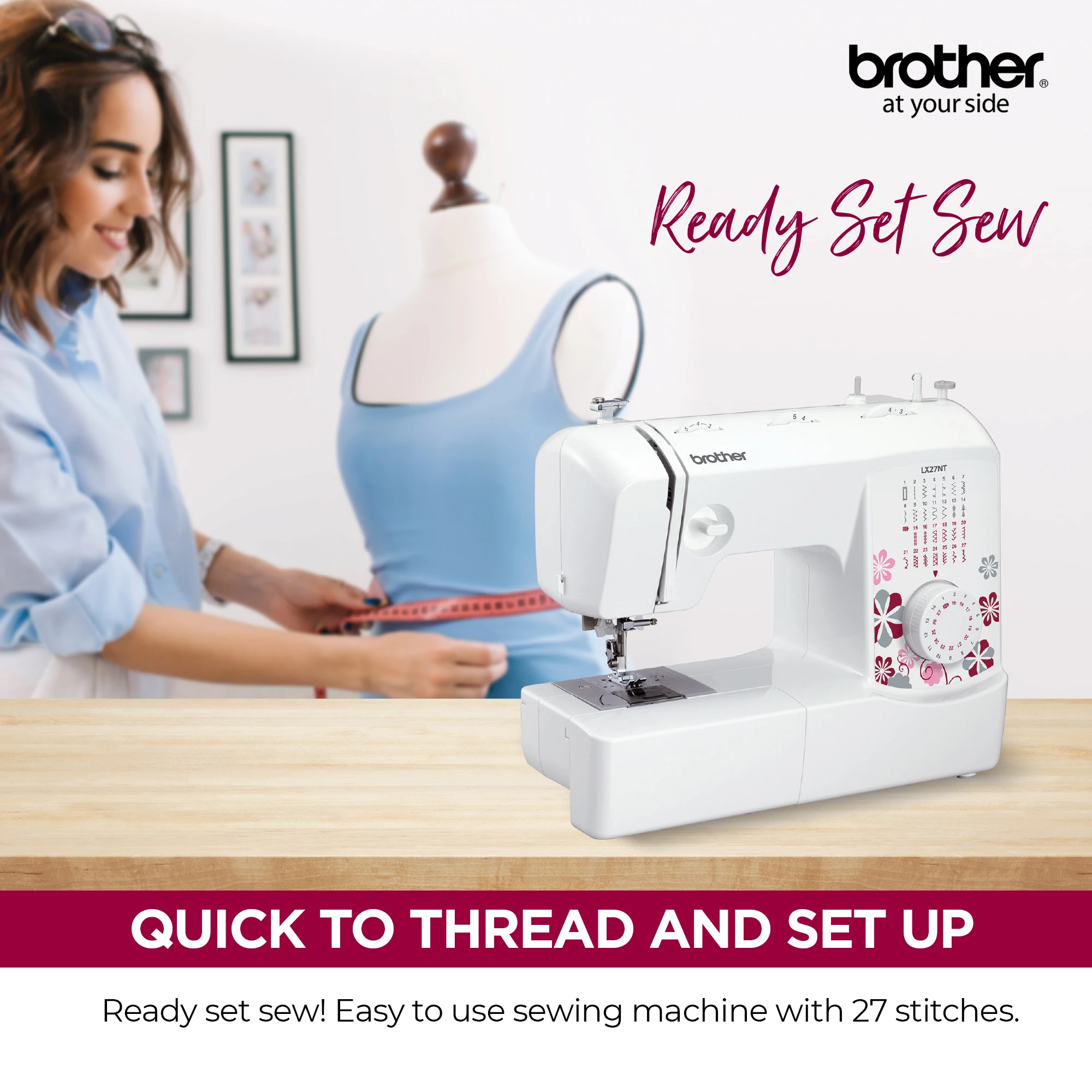 LX27NT Portable Free Arm Electric Sewing machines Traditional metal chassis sewing machines featuring 27 Built-in Stitches