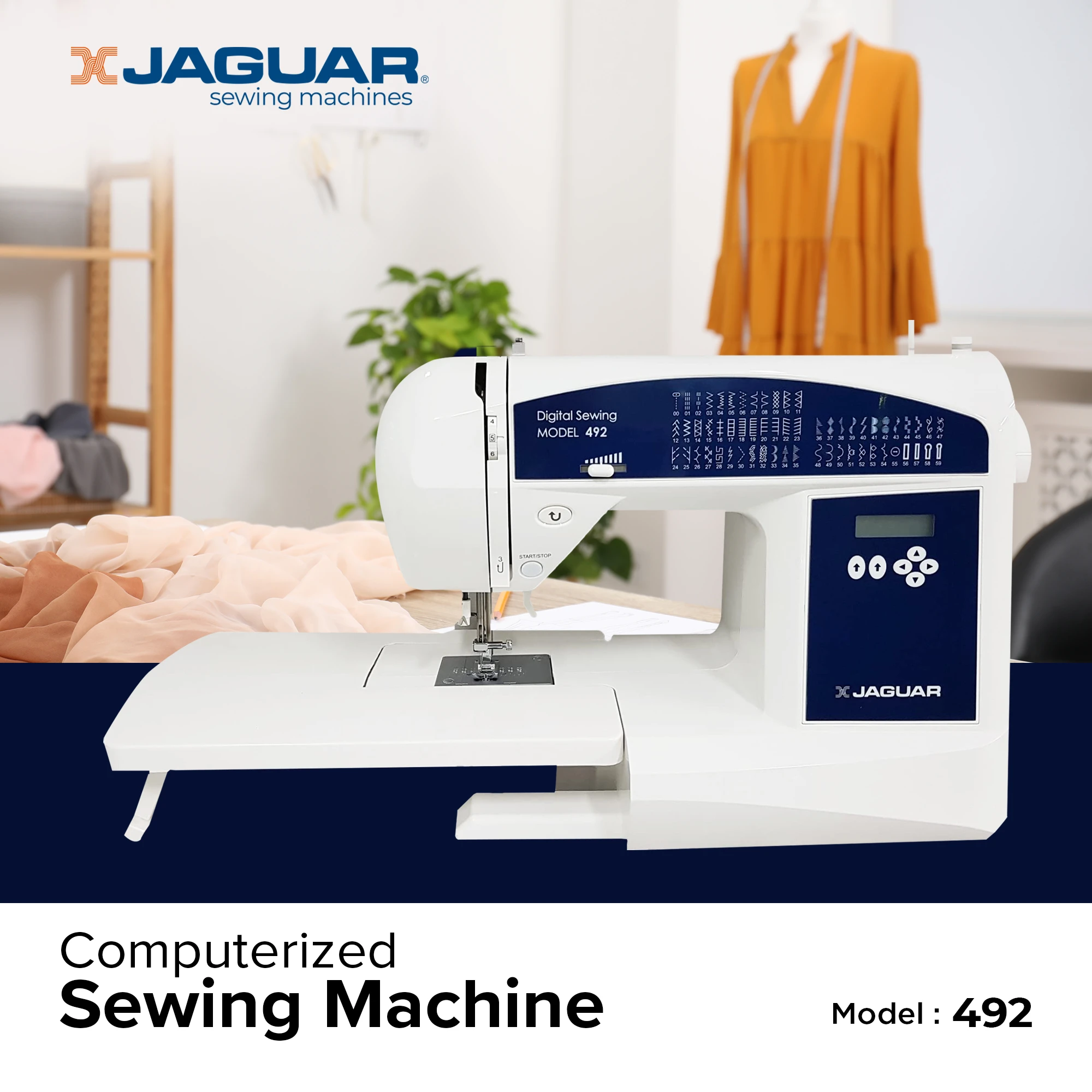 Jaguar CV Series 492 Computerized Sewing Machine with Extra Large Table