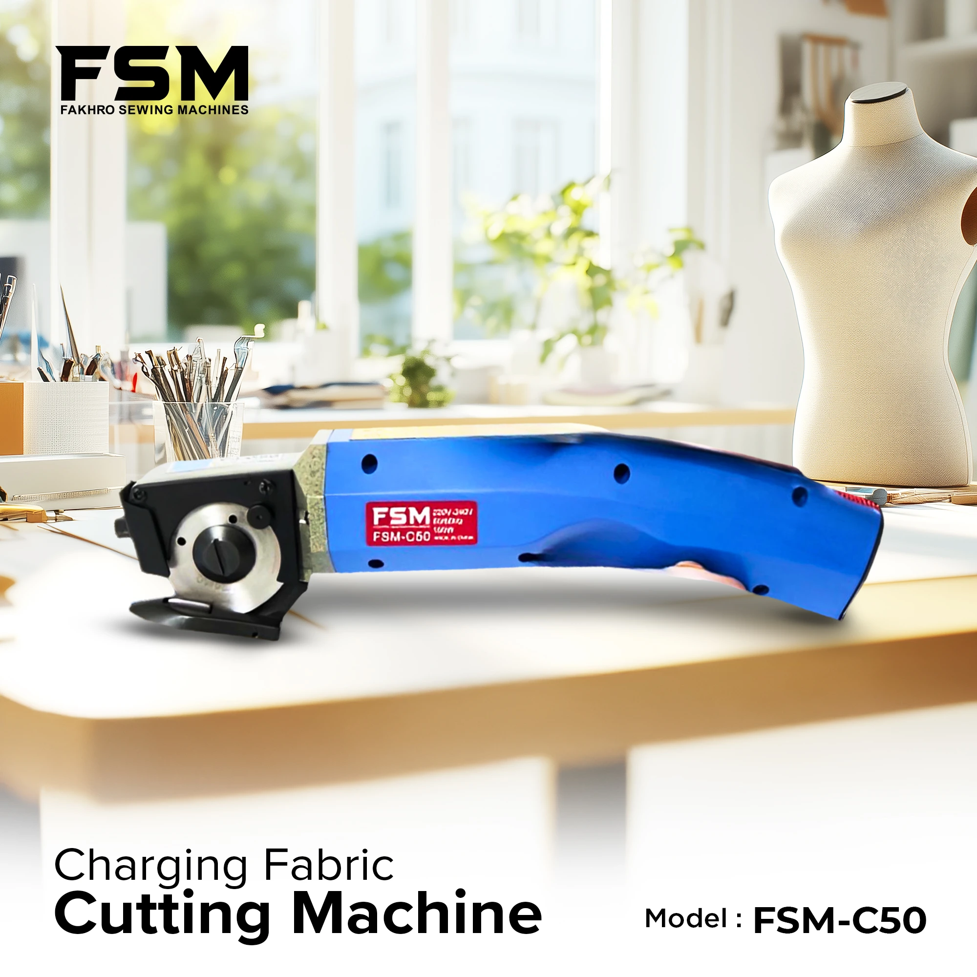 FSM - C50 Charging Fabric Cutting Machine Offers a trimming capacity  of up to 5mm and  Equipped with a 35W  | 3.6V  rechargeable battery | Perfect for fabric,