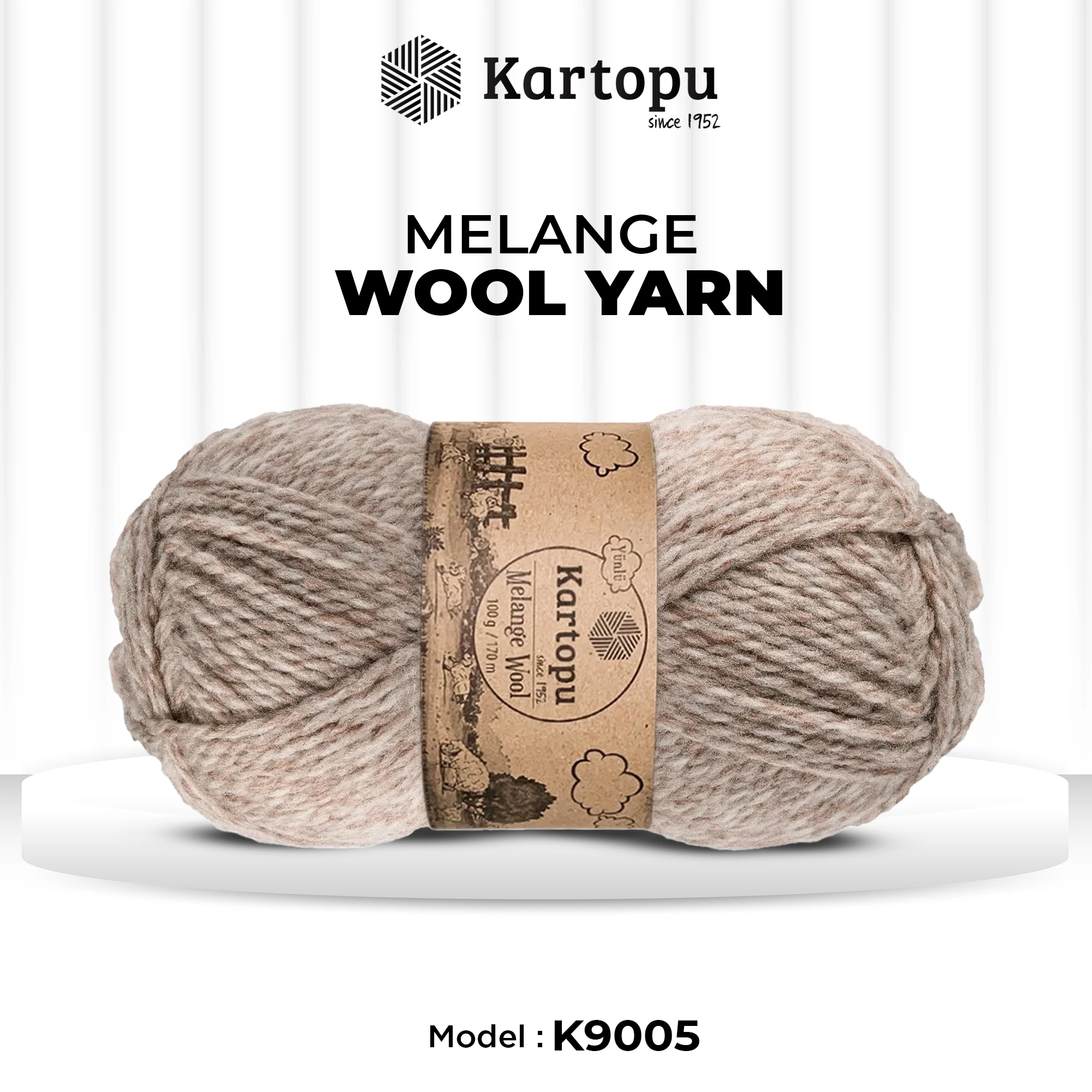 Kartopu K9002 Melange Wool Knitting Yarn â€“ 100g, 170m