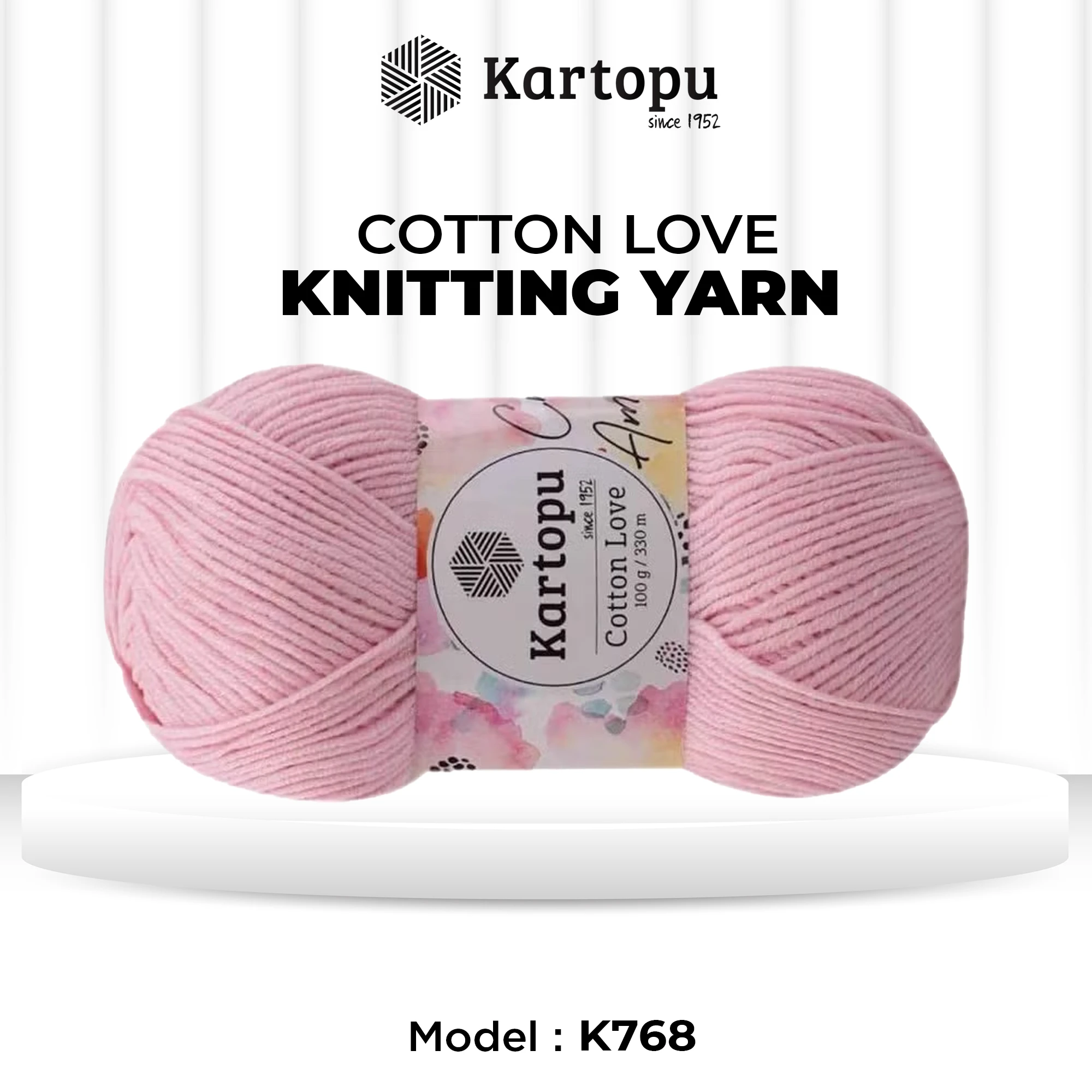 Kartopu K768 Cotton Love Knitting Yarn â€“ 100g, 330m | Soft Cotton-Acrylic Blend for Baby & Kidsâ€™ Projects (Light Pink)