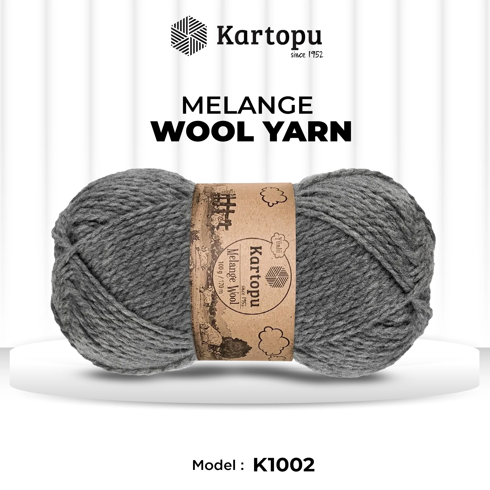 Kartopu K1002 Melange Wool Knitting Yarn â€“ 100g, 170m