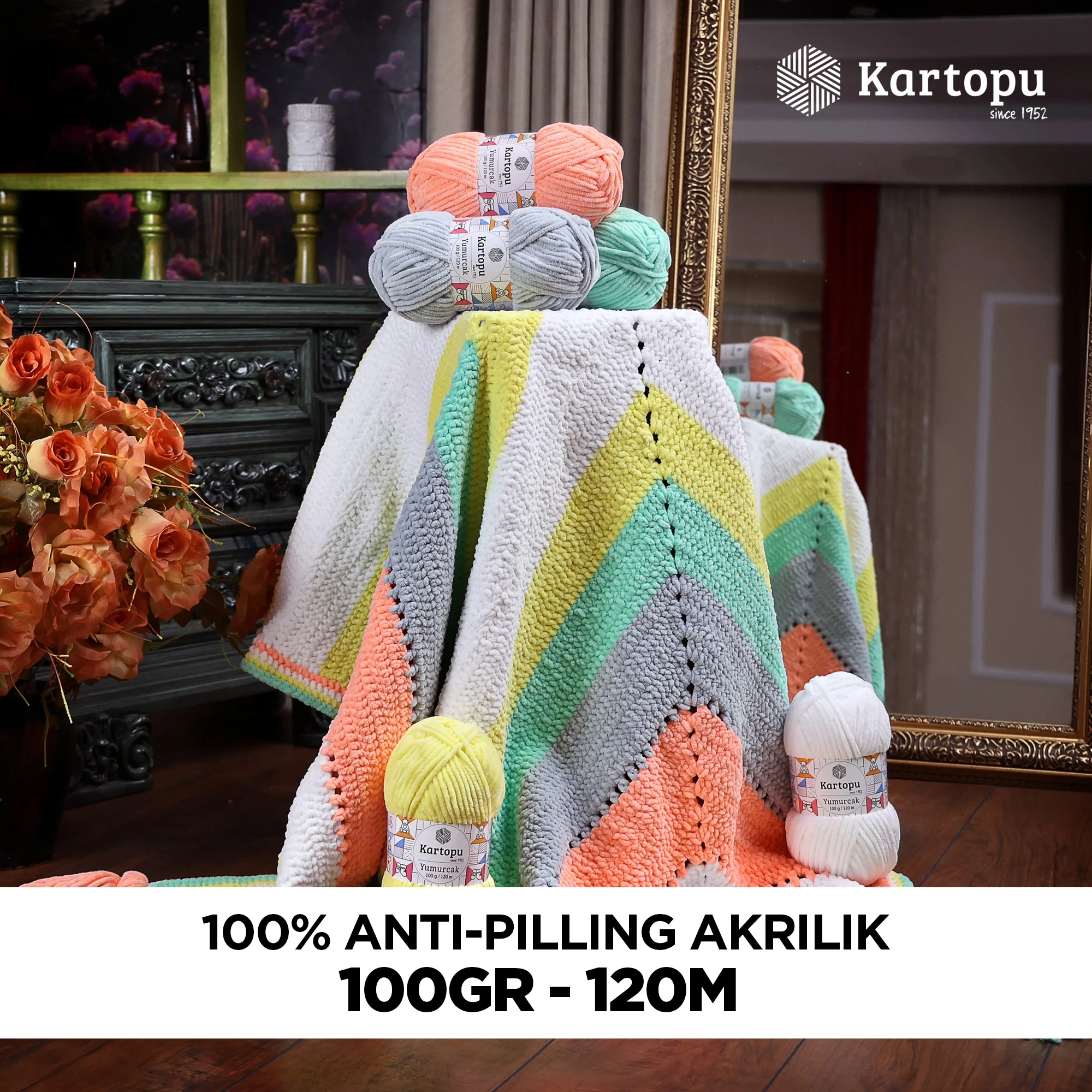 Kartopu K765 Yumurcak Knitting Yarn â€“ 100g, 120m | Soft Polyester Yarn for Baby & Home Projects (Peach)