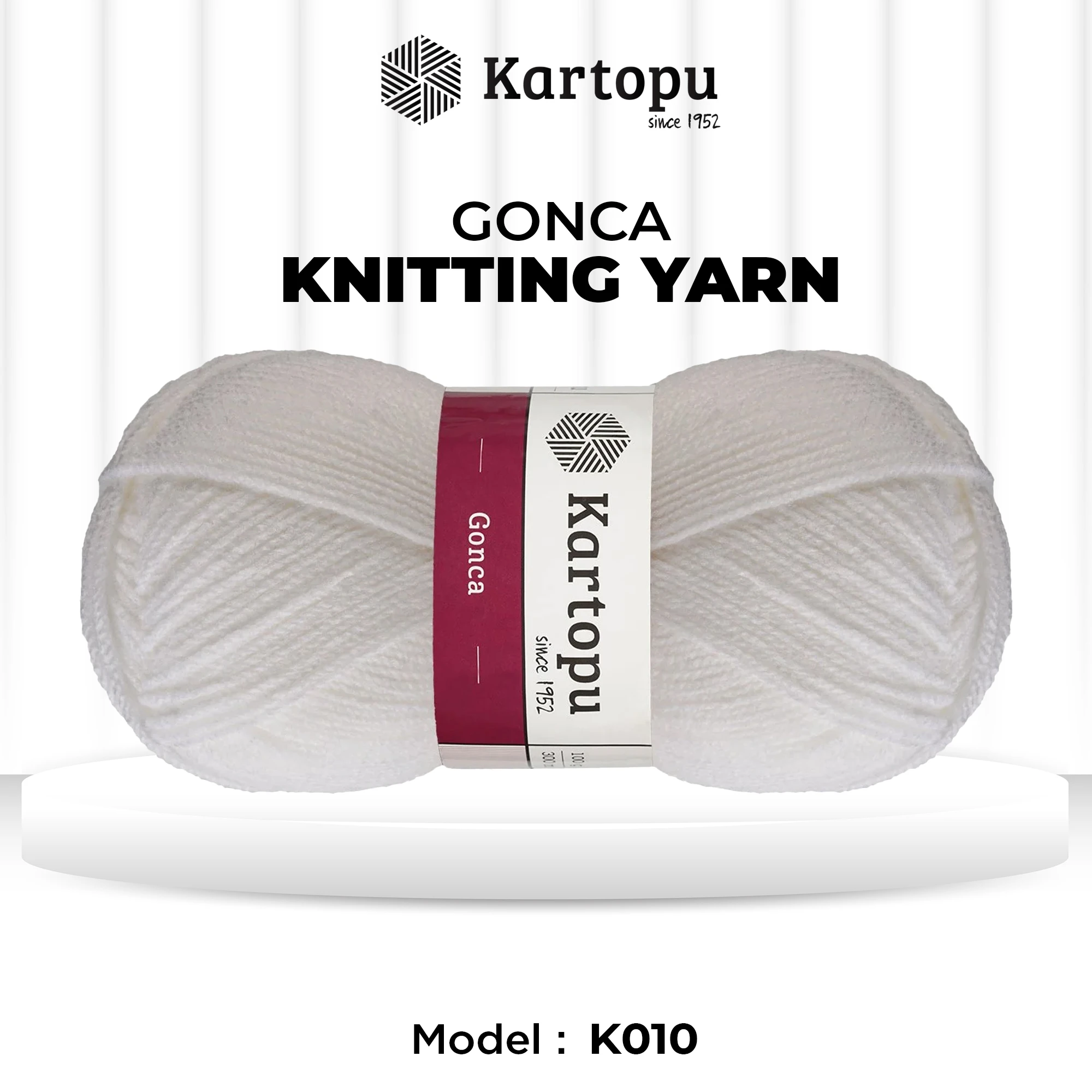 Kartopu K010 Gonca Knitting Yarn â€“ 100g, 300m â€“ White