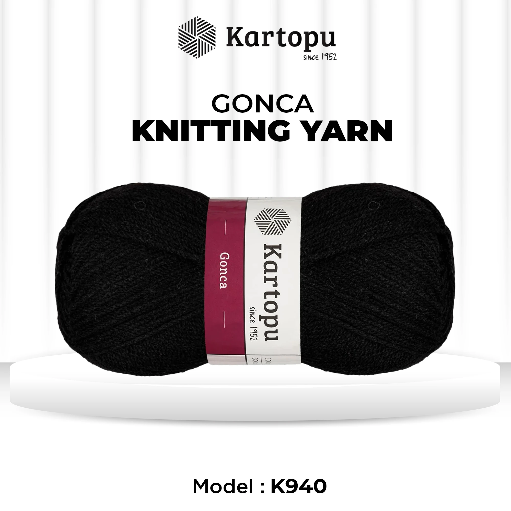 Kartopu K940 Gonca Knitting Yarn â€“ 100g, 300m, Black