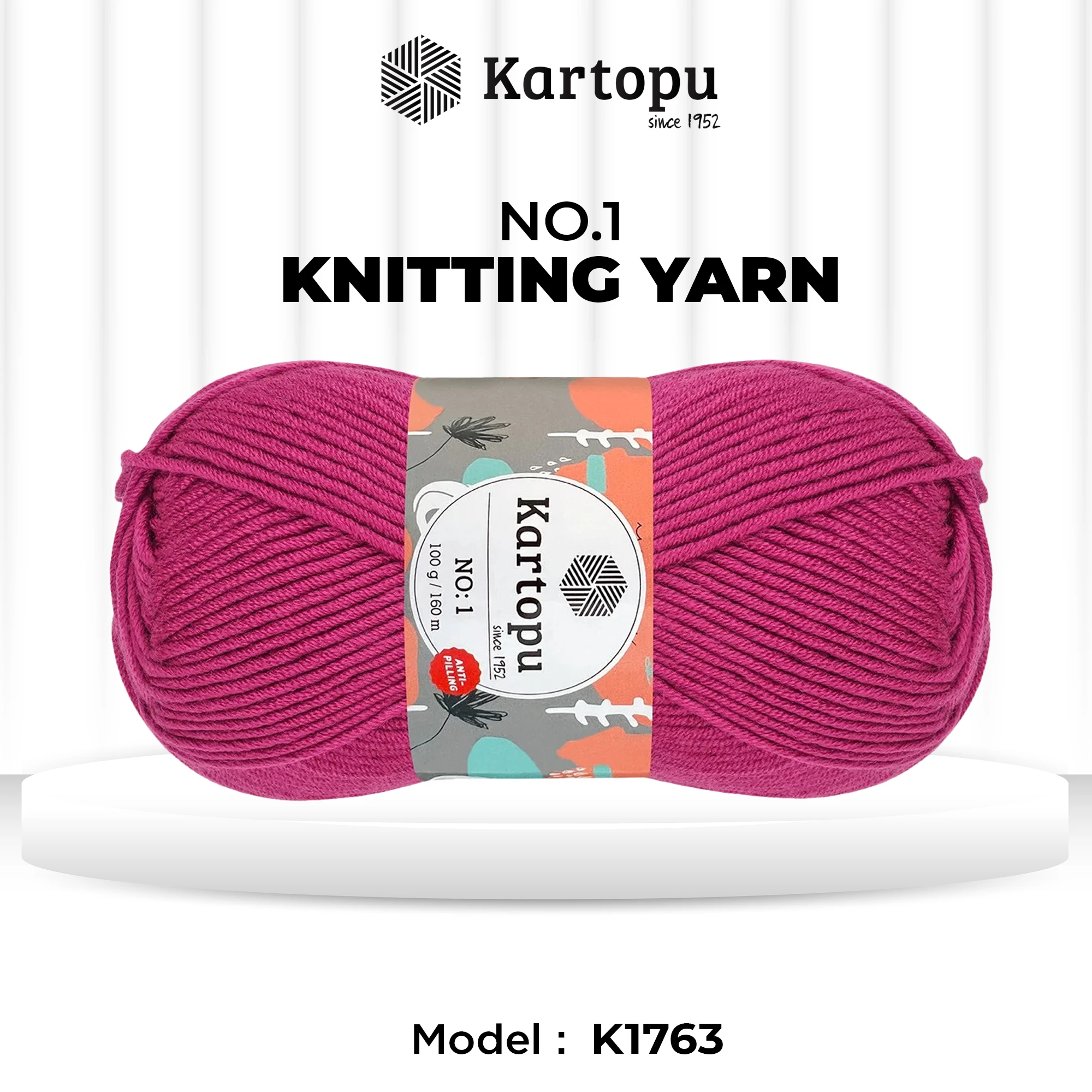 Kartopu K245 No-1 Yarn â€“ 100g, 160m | Anti-Pilling Acrylic Knitting & Crochet Yarn (Pink)