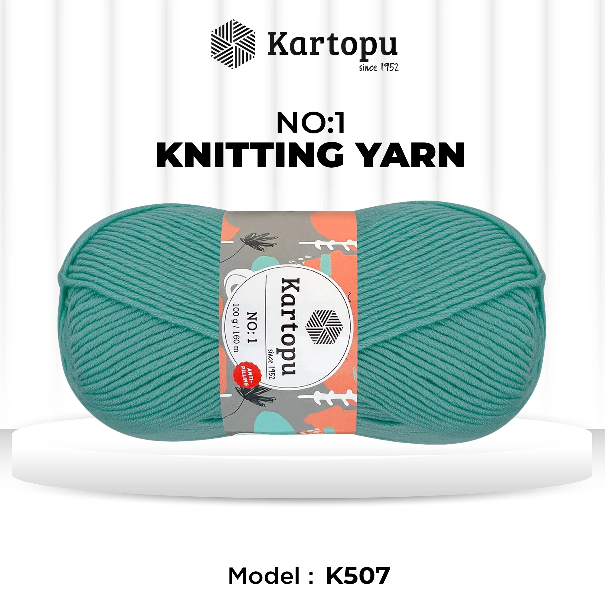Kartopu K507 No-1 Yarn is made from 100 percent of anti-pilling acrylic material. Soft and comfortable to touch non-fading, durable and has a good semi-warming effect