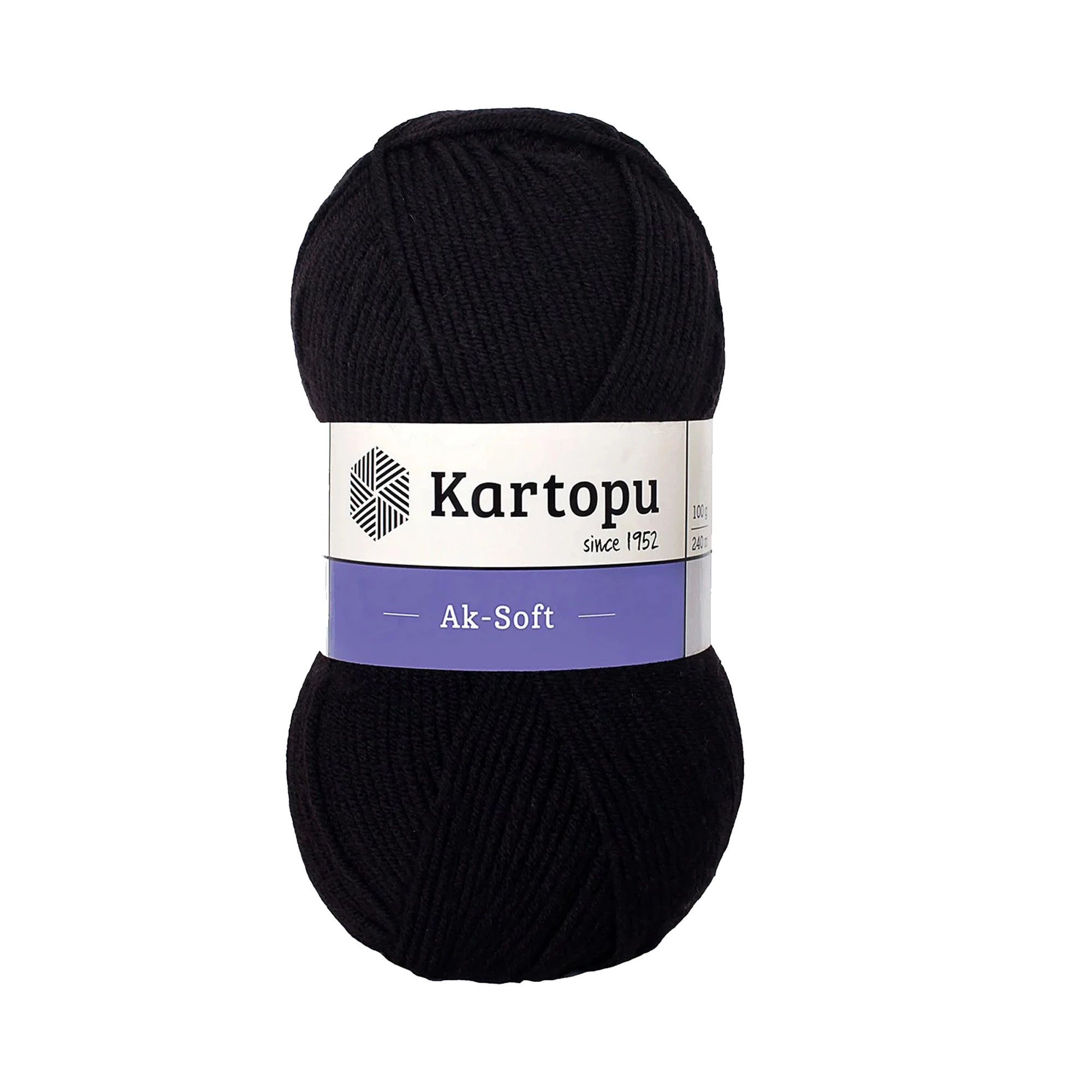 Kartopu K940 Ak-Soft Knitting Yarn â€“ 100 g, 250 Meter Length (Black)