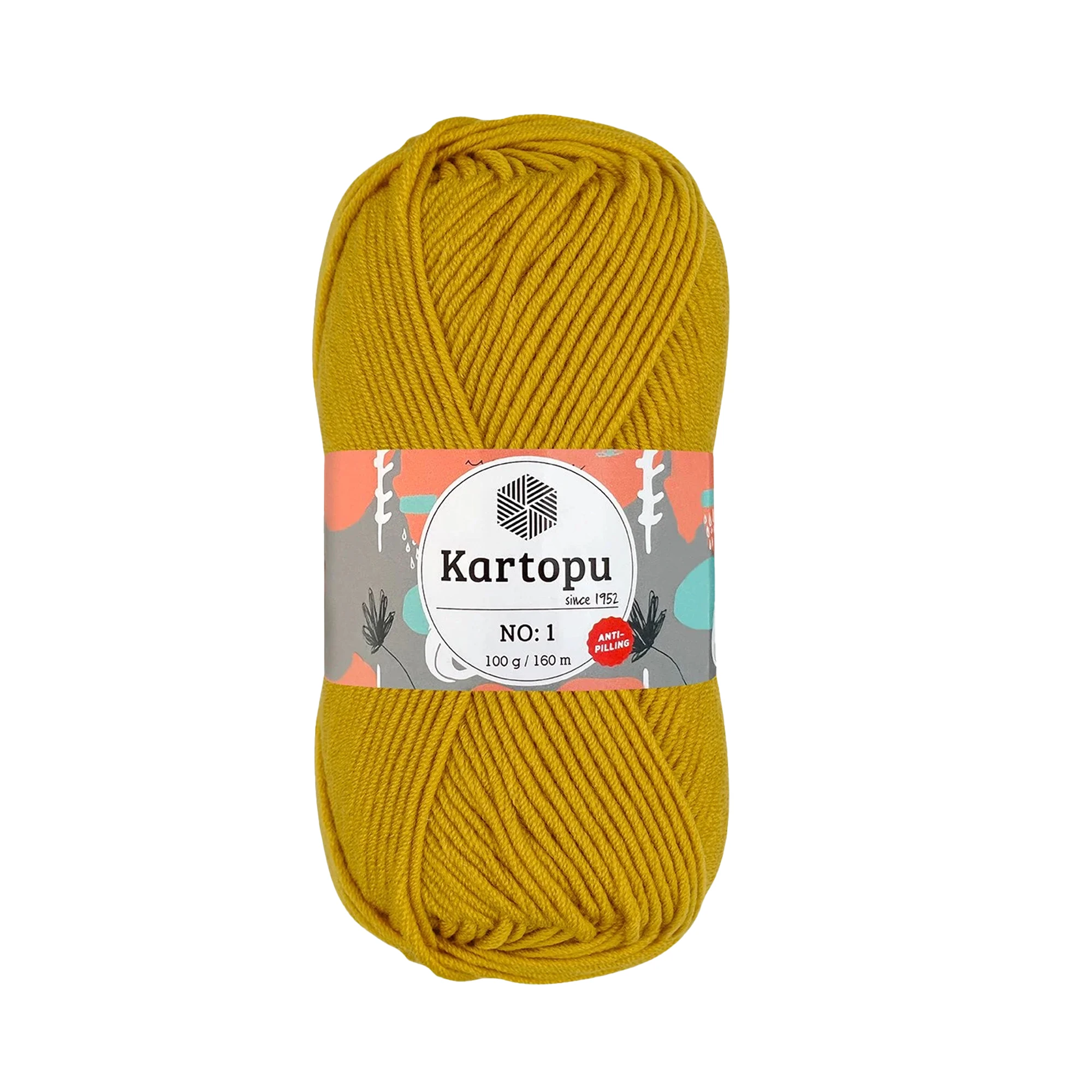 Kartopu K1321 No-1 Yarn 100 g, 160 Meter Length, Mustard