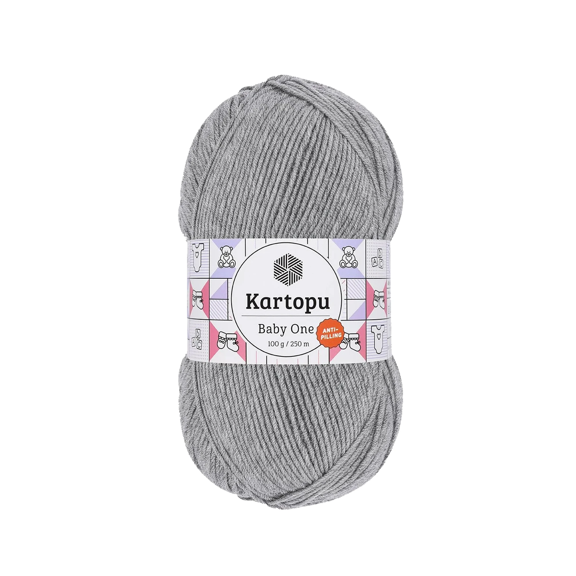 Kartopu K1000 Baby One Knitting Yarn â€“ 100g, 250m | Soft Acrylic Yarn for Babywear & Accessories (Melange Grey)