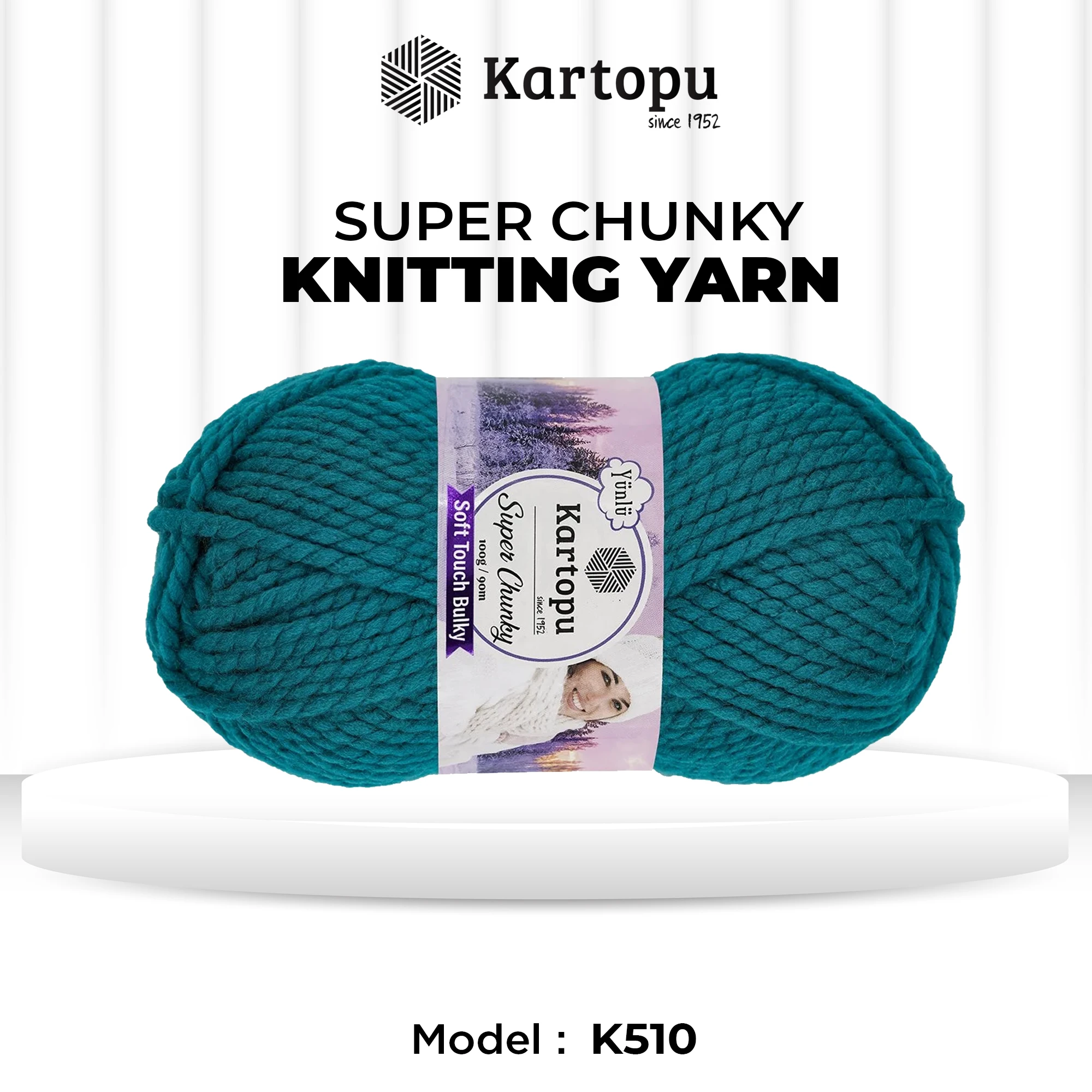 Kartopu K510 Super Chunky Yarn â€“ 100g, 90m, Teal | Soft Wool-Blend for Scarves, Berets & Cardigans