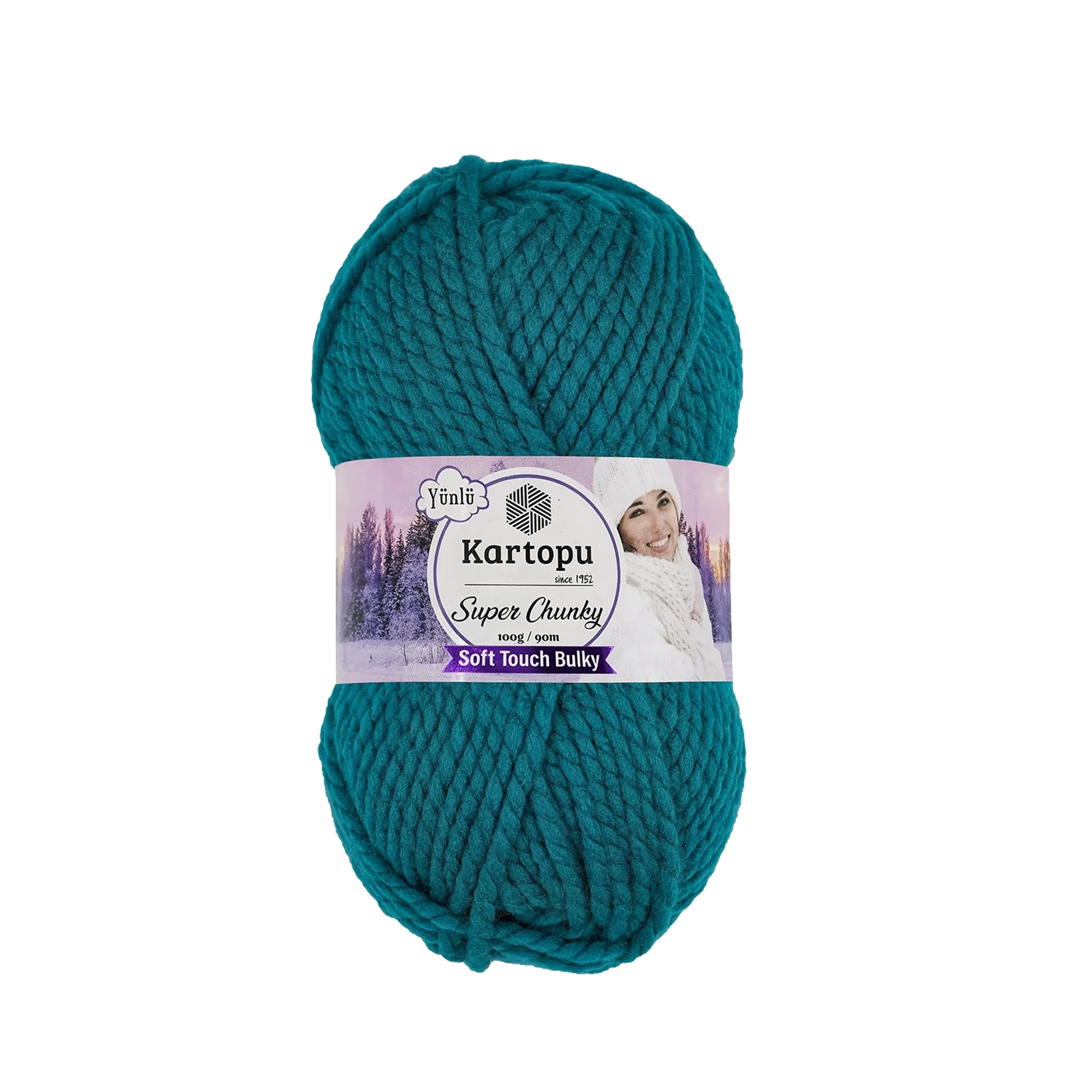 Kartopu K510 Super Chunky Yarn â€“ 100g, 90m, Teal | Soft Wool-Blend for Scarves, Berets & Cardigans