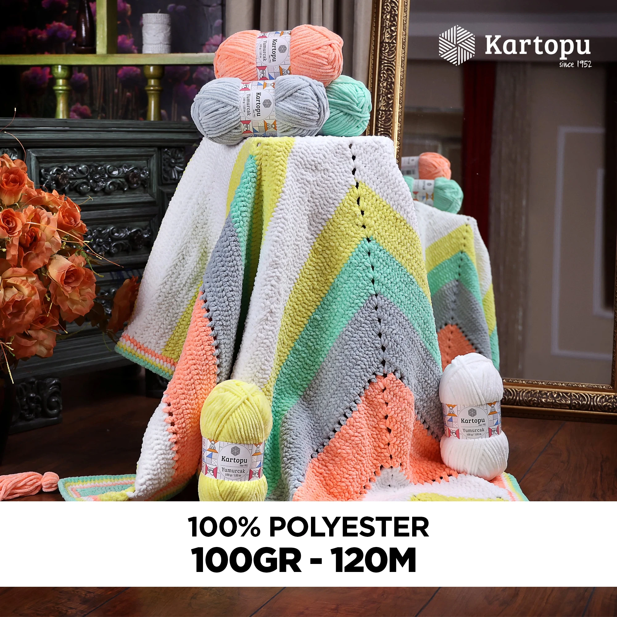 Kartopu K335 Yumurcak Yarn â€“ 100g, 120m, Cream | Soft Velvety Polyester for Baby & Home Knits