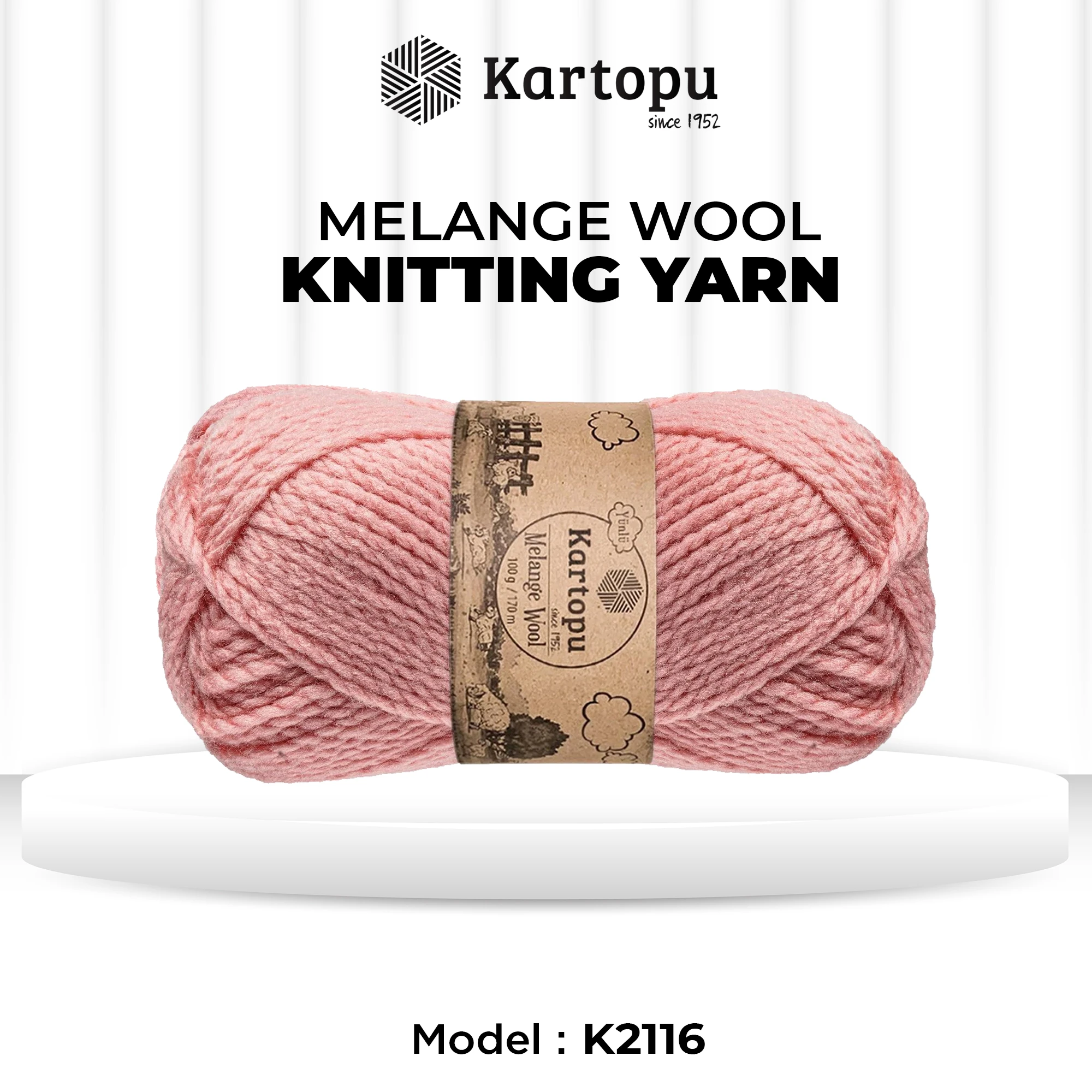 Kartopu K2116 Melange Wool Knitting Yarn â€“ 100 g, 170 Meter Length