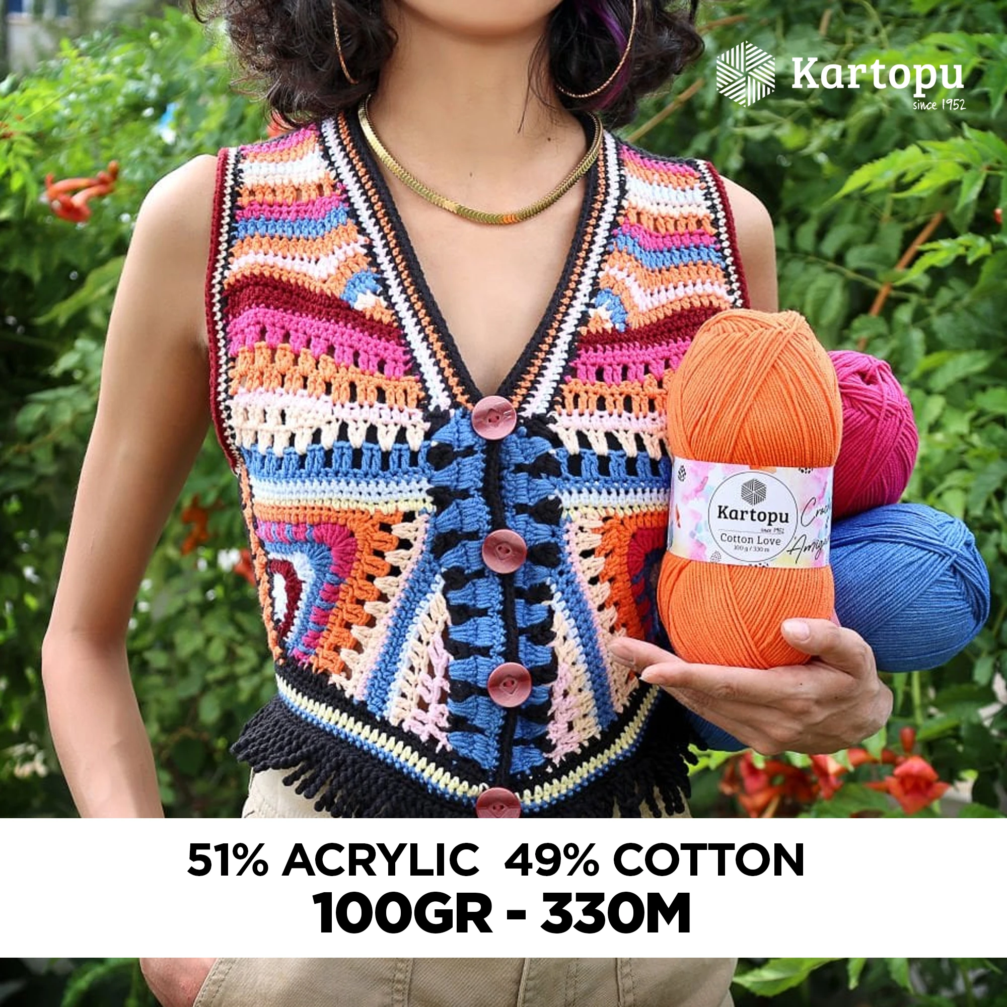 Kartopu K011 Cotton Love Knitting Yarn â€“ 100 g, 330 Meter Length, Light Cream