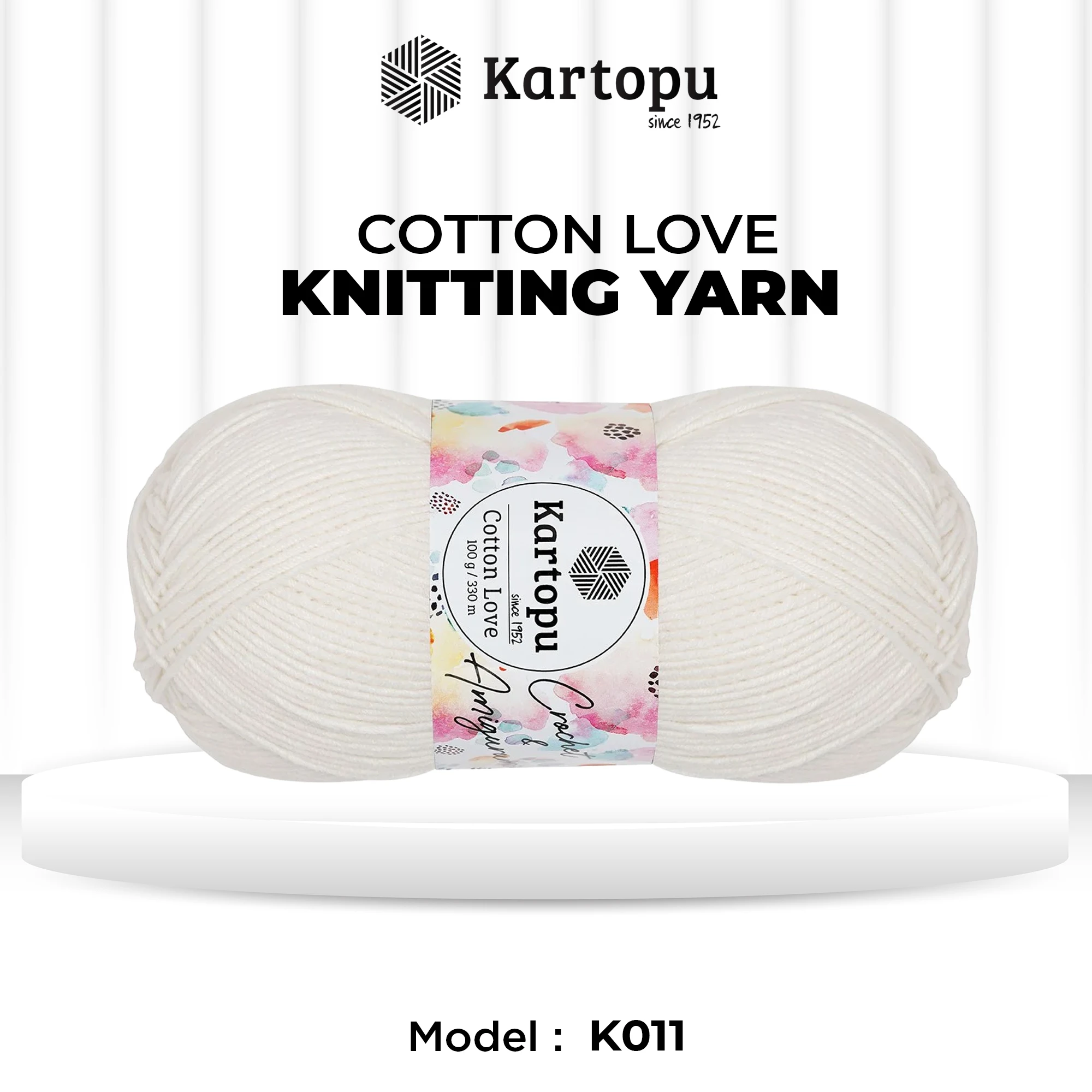 Kartopu K011 Cotton Love Knitting Yarn â€“ 100 g, 330 Meter Length, Light Cream