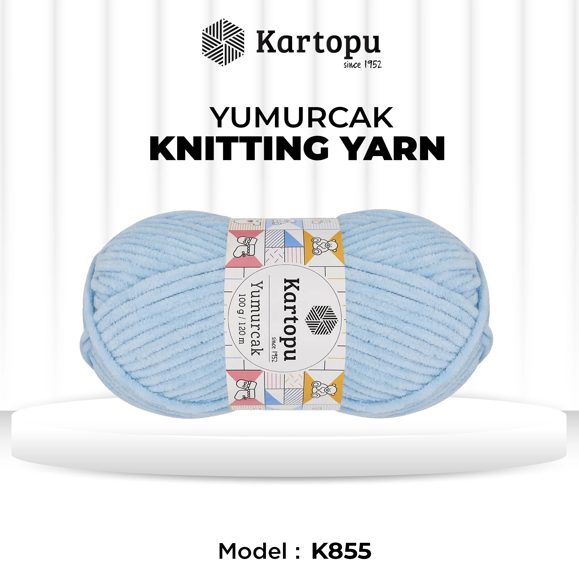 Kartopu K523 Yumurcak Knitting Yarn â€“ 100g, 120m | Soft Polyester Yarn for Babywear, Blankets & Crafts (Blue)